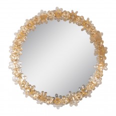 Circular brass mirror with golden glass flowers